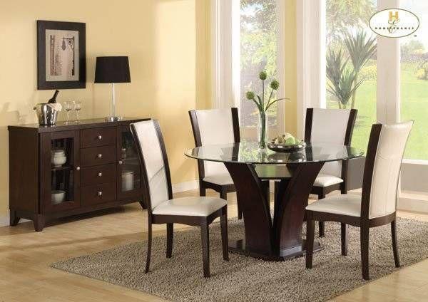 101490 5pc Dining Set with Round Glass Table Top in Cappuccino Finish