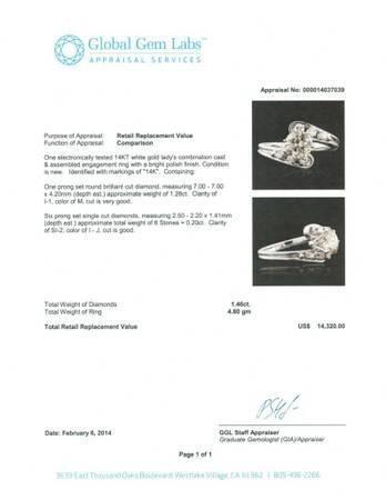 14K White Gold Carat Diamond Engagement Ring- New! - $2350