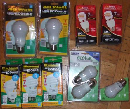 15 new compact flourescent bulbs, various wattages, STANDARD SOCKETS