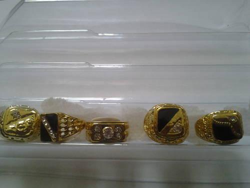 16 CZ&black enamel Gold plated Mens Rings