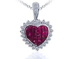 18KT INVISIBLE SET RUBY HEART SHAPED PENDANT WITH DIAMONDS