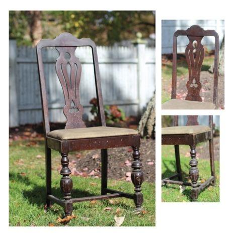 1900-1905 Vintage Set Of 3 Carved Oak Wood Dining Chairs