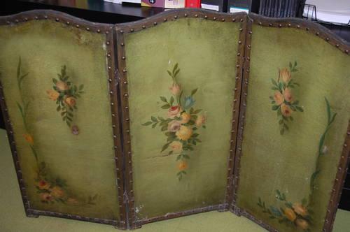 1920's Antique, painted 3 fold fire screen