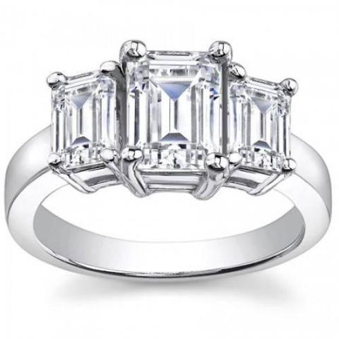 1.75 ct Three Stone Emerald Cut Diamond Engagement Ring
