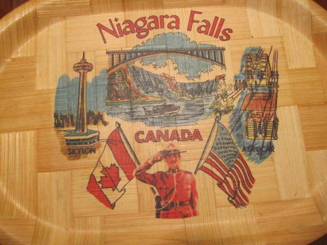 2 Vintage Niagara Falls Bamboo Trays