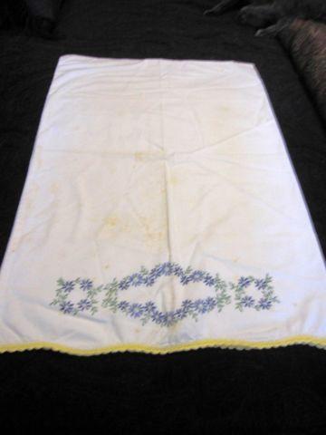 2 Vintage White Cotton Pillow Cases with Embroidery