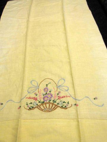 2 Yellow Linen Embroidered Pillowcases