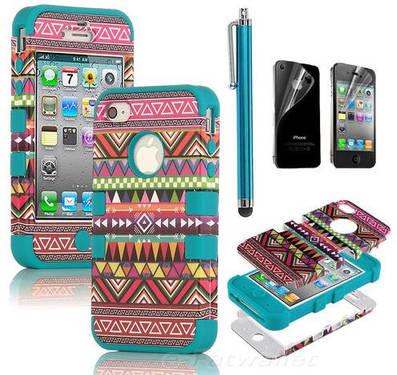 3 piece hybrid tribal iPhone case w/ stylus & screen protector