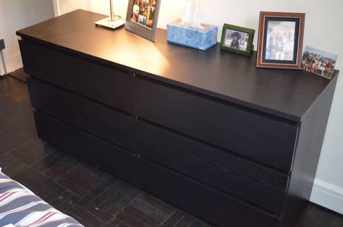 6-Drawer Ikea Malm Dresser, Ikea Poang Chair, Full-Sized Bed Frame