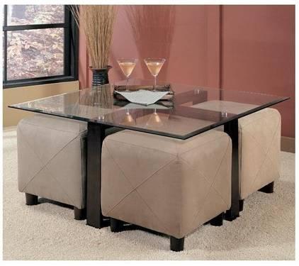 700026-CO Glass and Ottomans Cocktail Collection FREE SHIPPING IN NYC
