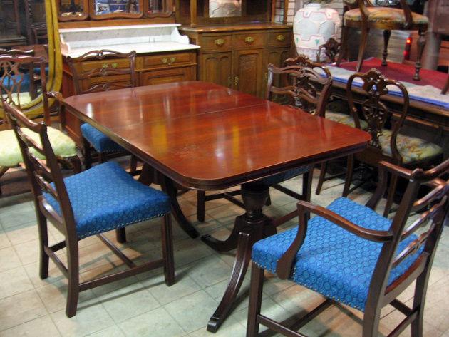Antique 1940s Mahogany Small Dinner Table Set with Four Chairs