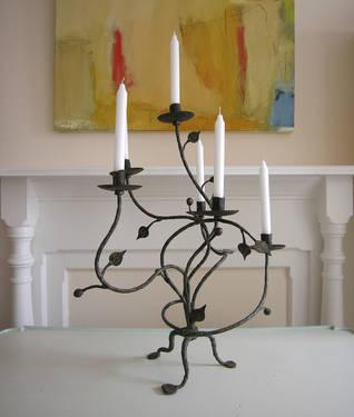 Antique 6 Candle Hand Forged Wrought Iron Candle Holder