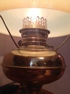 Antique Hurricane Vaseline Shade Electrified Brass Roya Table Lamp