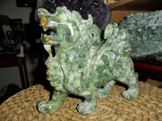 Antique Jadeite DuShan pure Jade Chinese Dragon hand carved Statue
