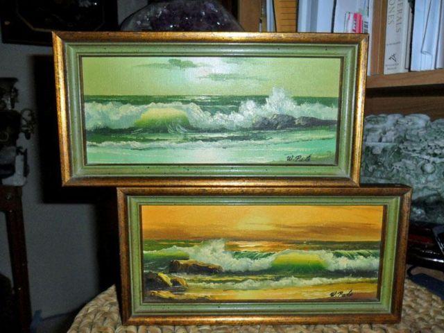 Antique Oil Painting Set of 2 Ocean Scenery