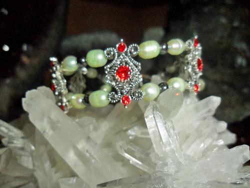 Antique Silver Color design Bracelet with Red Swarovski Crystal