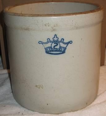 Antique Stoneware Crock 2 Blue Crown Medium Size