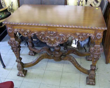 Antique Walnut Ornate Carved Side Table