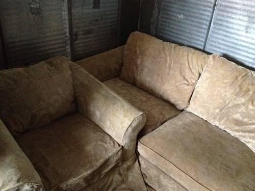 Ashley Green Suede Sofa and Loveseat