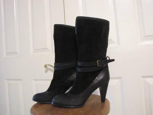 Authentic DEREK LAM Black Leather Suede Heels Boots 39 -US 8.5 A MUST!