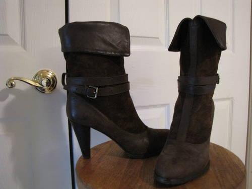 Authentic DEREK LAM Brown Leather Suede Heels Boots 39 - US 8.5