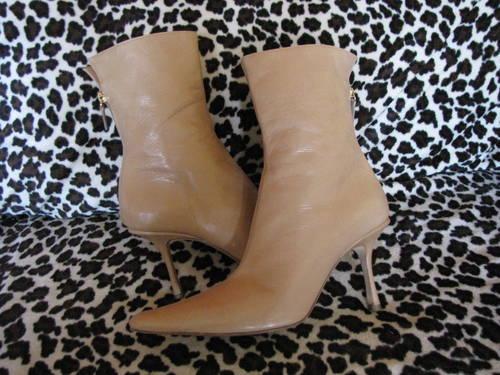 Authentic JIMMY CHOO Beige Tan Heels Leather Boots 39.5 - US 8.5 / 9