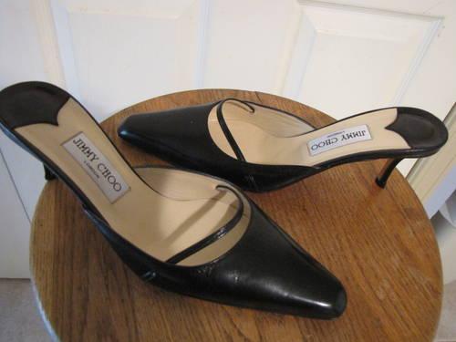 Authentic JIMMY CHOO Black Leather Shoes Mules Size U.S. 9 (40 Italy)