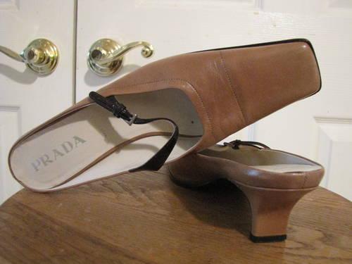 Authentic PRADA Brown Camel Leather Shoes Mules Size US 8.5 (39 Italy)