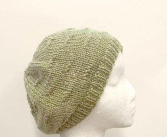 Beanie beret hat sage green hand knitted