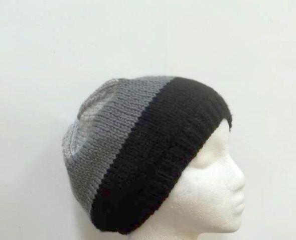 Beanie hat black gray stripes handmade