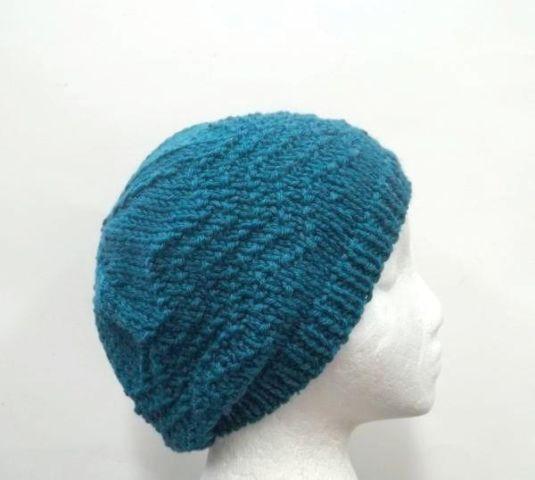 Beanie hat hand knitted turquoise women and teens