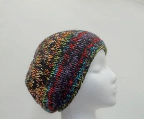 Beanie hat multi-color hand knitted
