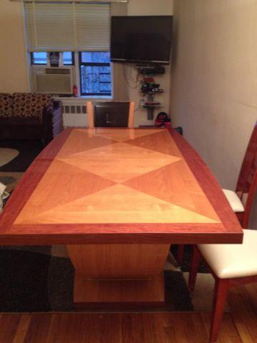 BEAUTIFFULL WOOD TABLE WITH INSERT FOR SALE AND 6 CHAIRS