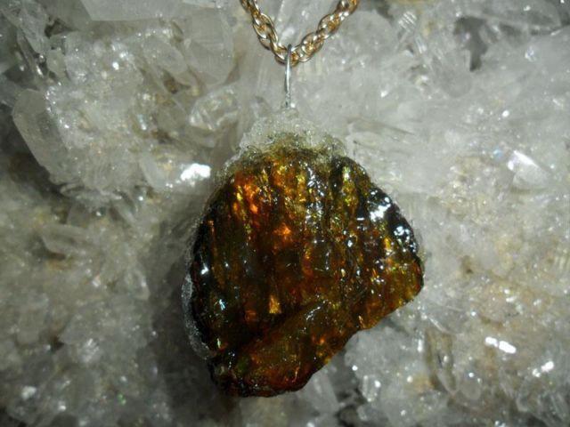 Beautiful Deep Golden Brown Crystal Amber with Crystal on Charm