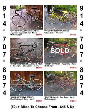 Beautiful VINTAGE Bikes (50) + to Choose From @ $45 & Up