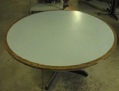 Big Circular & Rectangular Tables- Laminate Top, Oak/Pressboard Bottom