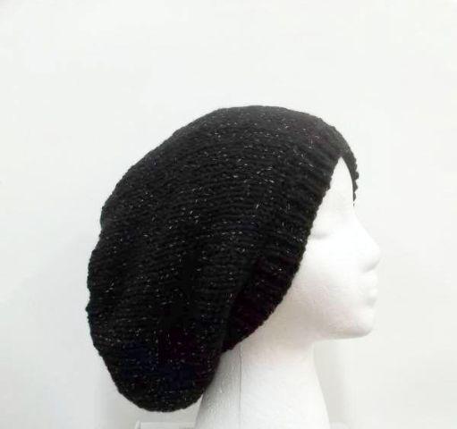 Black Sparkle slouchy beanie hat large size