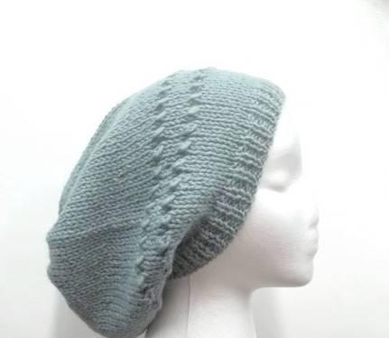 Blue knitted slouch hat beret with eyelets handmad