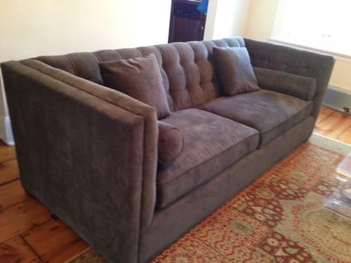 Brand new dark grey tufted Horchow sofa