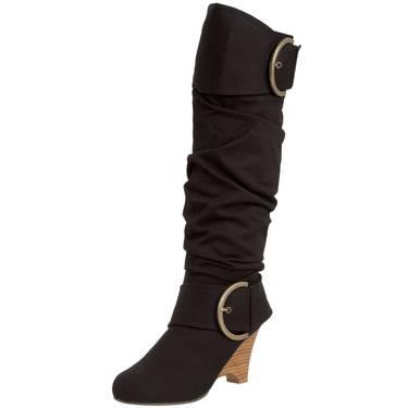 Brand New NAUGHTY MONKEY Womens Black Canvas Buckle Wedge Boots 10M