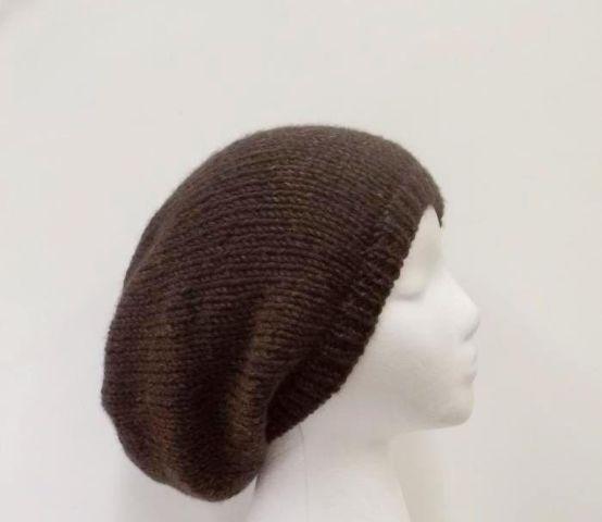 Brown slouch hat, men or women, large size hand knitted