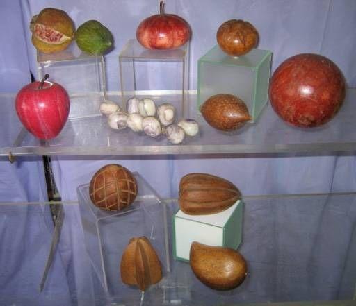 FRUIT: carved onyx, wood, ceramic; paperweights