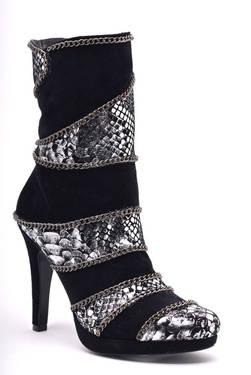 Chain Overlay Metallic Python Printed leather & Cow Suede Bootie