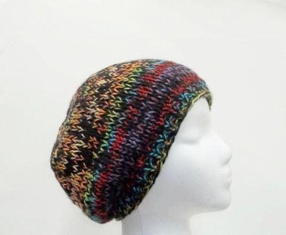 Colorful beanie beret hat, knitted