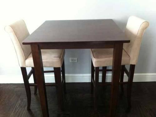 Dark Brown Wooden Dining/Bar Table with 2 Matching Chairs