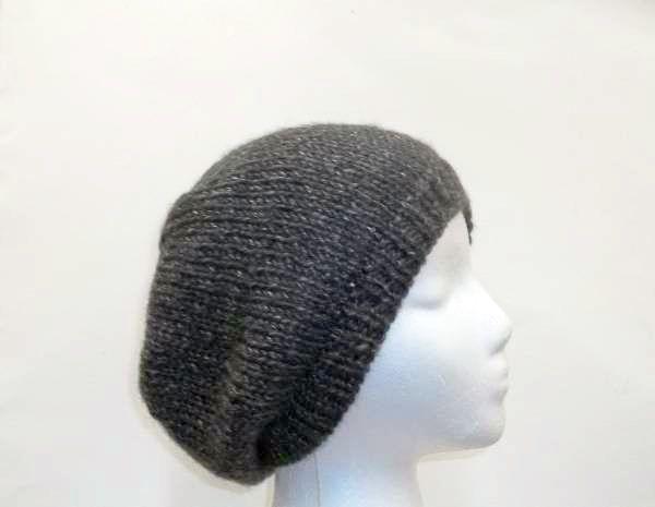 Dark grey tweed hand knitted beanie hat