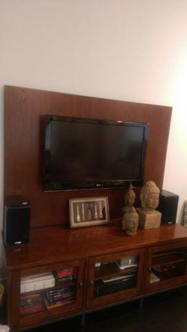 Dark Hardwood media cabinet with TV panel