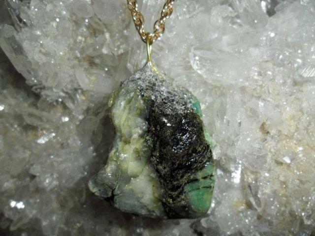 Deep Light, Dark Green Emerald Crystal and Cluster Charm #2