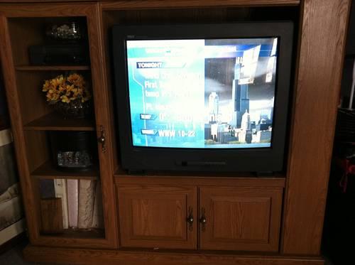 Entertainment Center with Glass door storage and side media storage