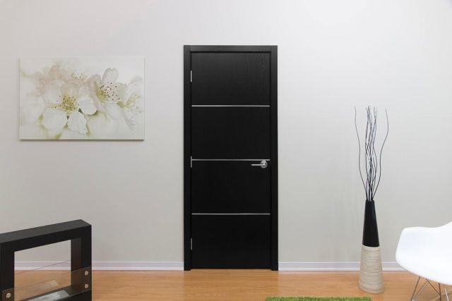 Euro Black Ash Laminate Modern Interior Door w/ Aluminum Strips